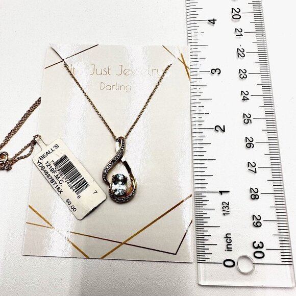 White Diamond Blue Topaz Gold Plated Sterling Silver Pendant 18 Inch Necklace - Picture 4 of 5